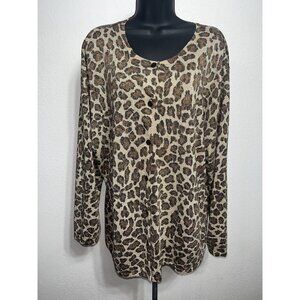 Working Classics Button-up Leopard Print Gold Metallic Top Blouse Women 2 Xl